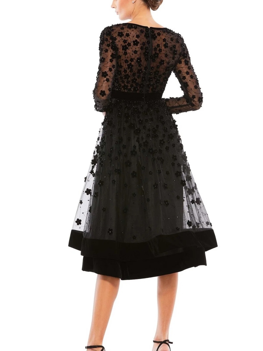 Mac Duggal Floral Appliqué Tea Dress in black - Picture 3 of 6